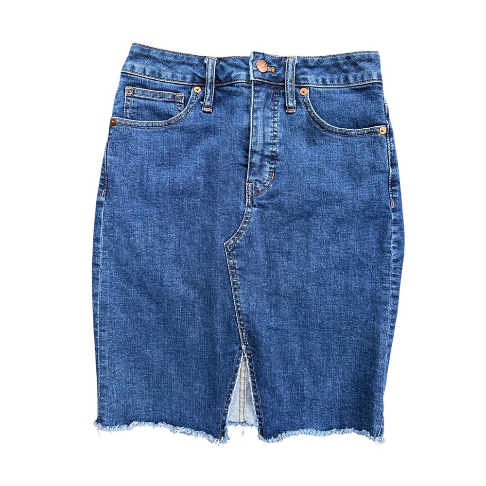 Madewell Denim Pencil Skirt Womens 26 Blue Excellent Raw Hem High Rise K9569